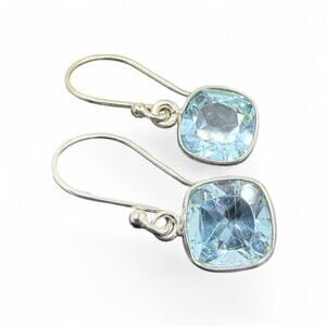 Dainty Sterling Silver Blue Topaz Dangle Earrings 925 December Birthstone